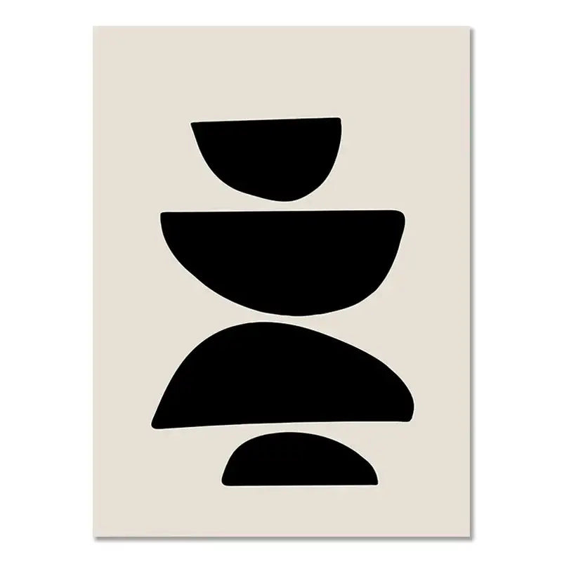 Minimalist boho geometric line canvas wall art by decorbites featuring black semi-circles on light beige background