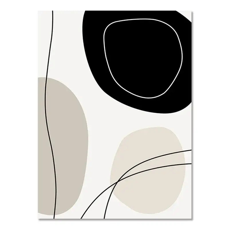 Modern abstract decorbites™ boho geometric line canvas wall art with bold black beige and off-white geometric shapes