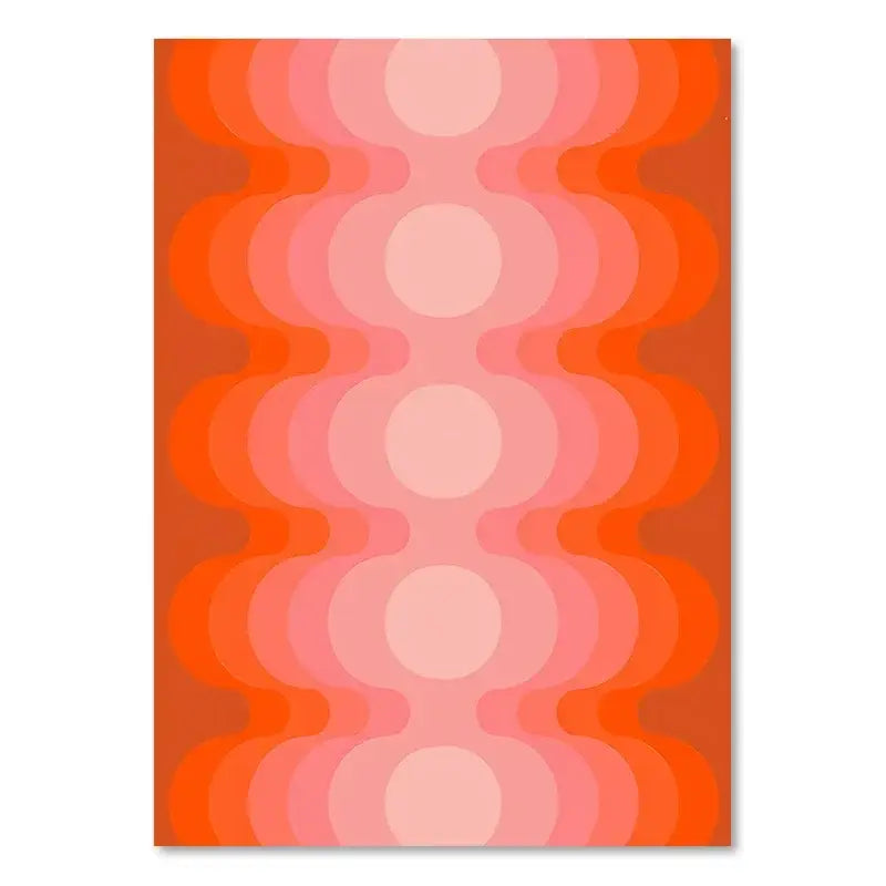 Vibrant orange and pink concentric circular boho sunset art print for living room decor by DecorBites