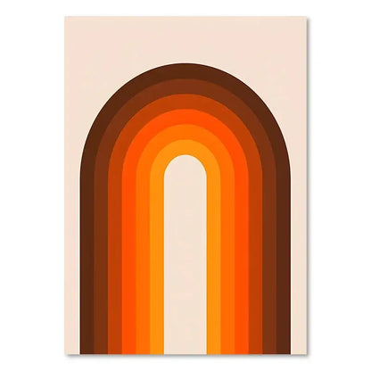 DecorBites™ boho sunset art prints featuring retro stripes in warm brown orange and cream for living room decor