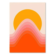 DecorBites™ boho sunset art prints featuring vibrant orange sun and retro stripes art for living room decor
