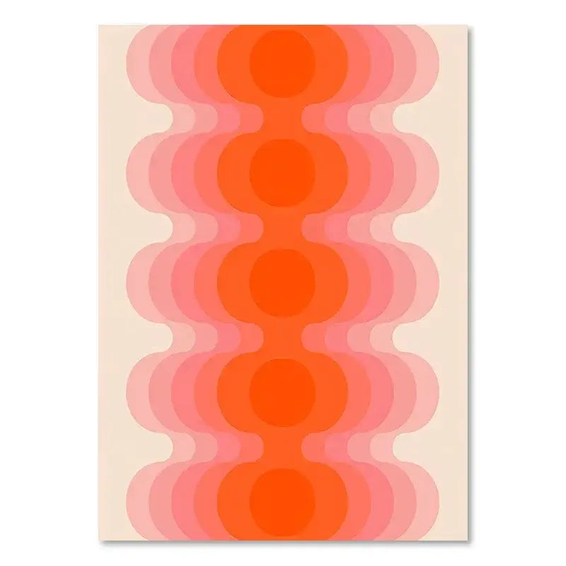 Decorbites™ boho sunset art prints featuring vertical retro stripes art in orange and pink for living room decor