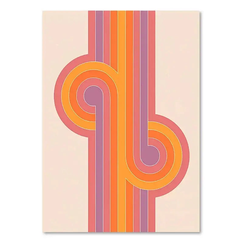 DecorBites™ boho sunset art prints featuring pastel peach canvas and retro stripes art for living room decor