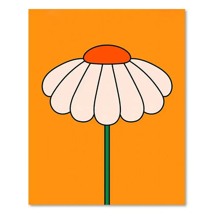 Decorbites™ boho sunset art prints featuring a stylized white daisy with orange center for living room decor