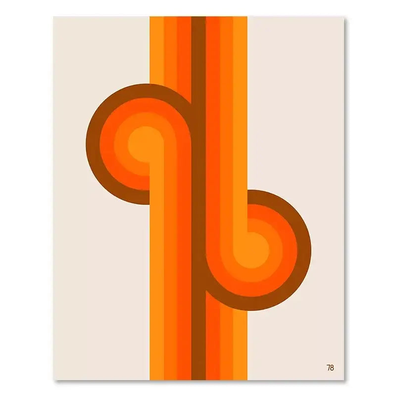 Vibrant orange and brown retro stripes art print on cream background for living room by decorbites boho sunset series