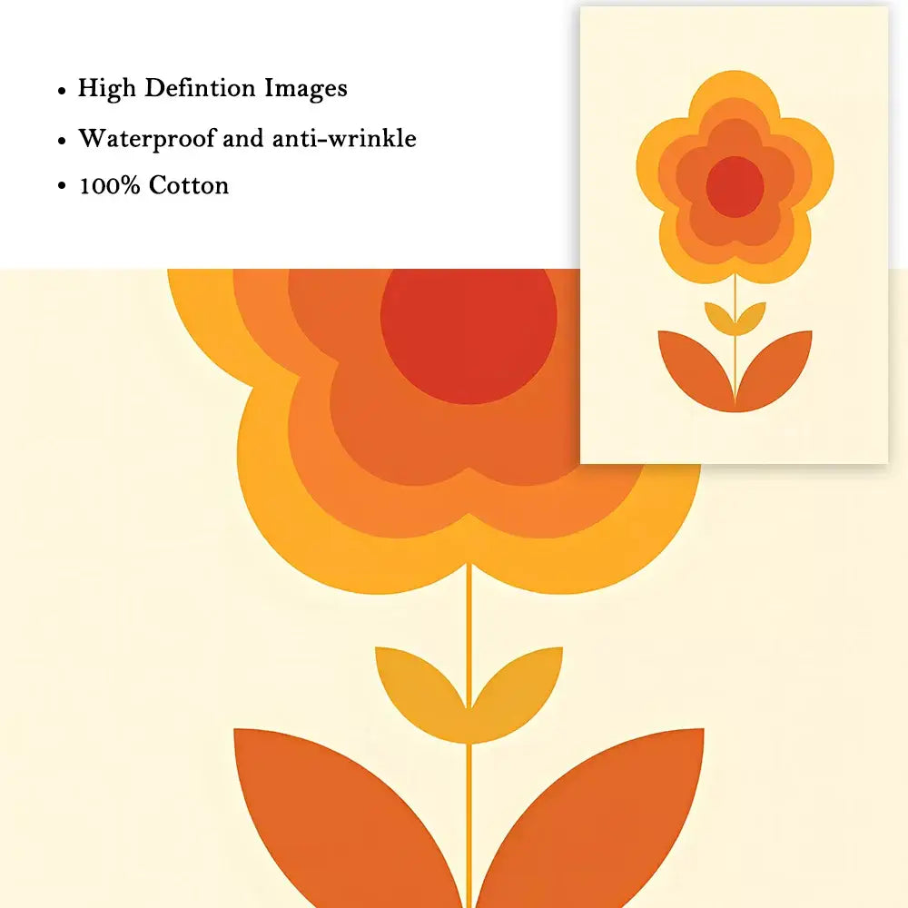 Decorbites™ boho sunset art prints feature vibrant orange and red flower print on cream cotton fabric wall decor