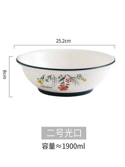 White ceramic DecorBites™ bone china rice noodles bowl with floral rim design and black trim for serving rice noodles