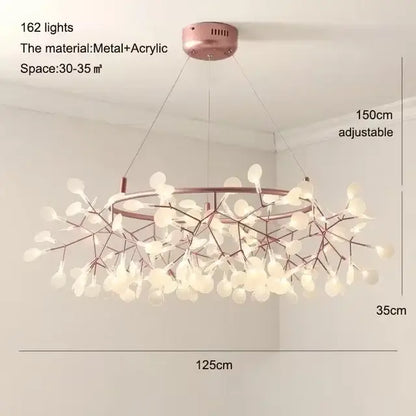 Rose gold black DecorBites branch design Nordic chandelier with 162 lights in metal and acrylic leaf-like arrangement