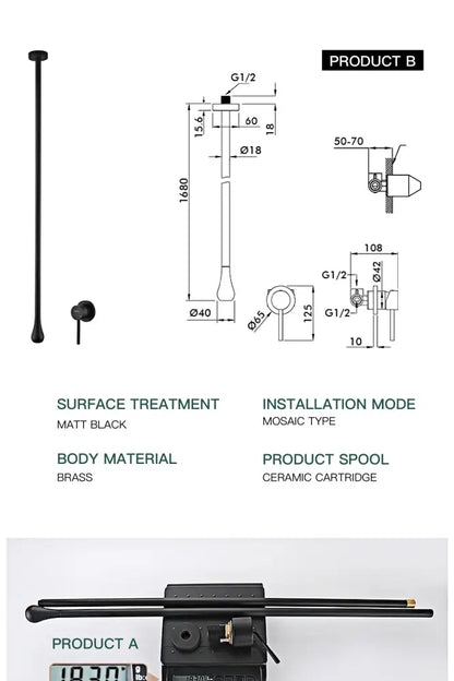 Black matte-finished brass black single handle wall-mounted light fixture with ceramic cartridge and mosaic installation type