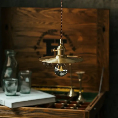 Brass chandelier decorbites brass pendant light with circular shade and exposed filament bulb for dining room