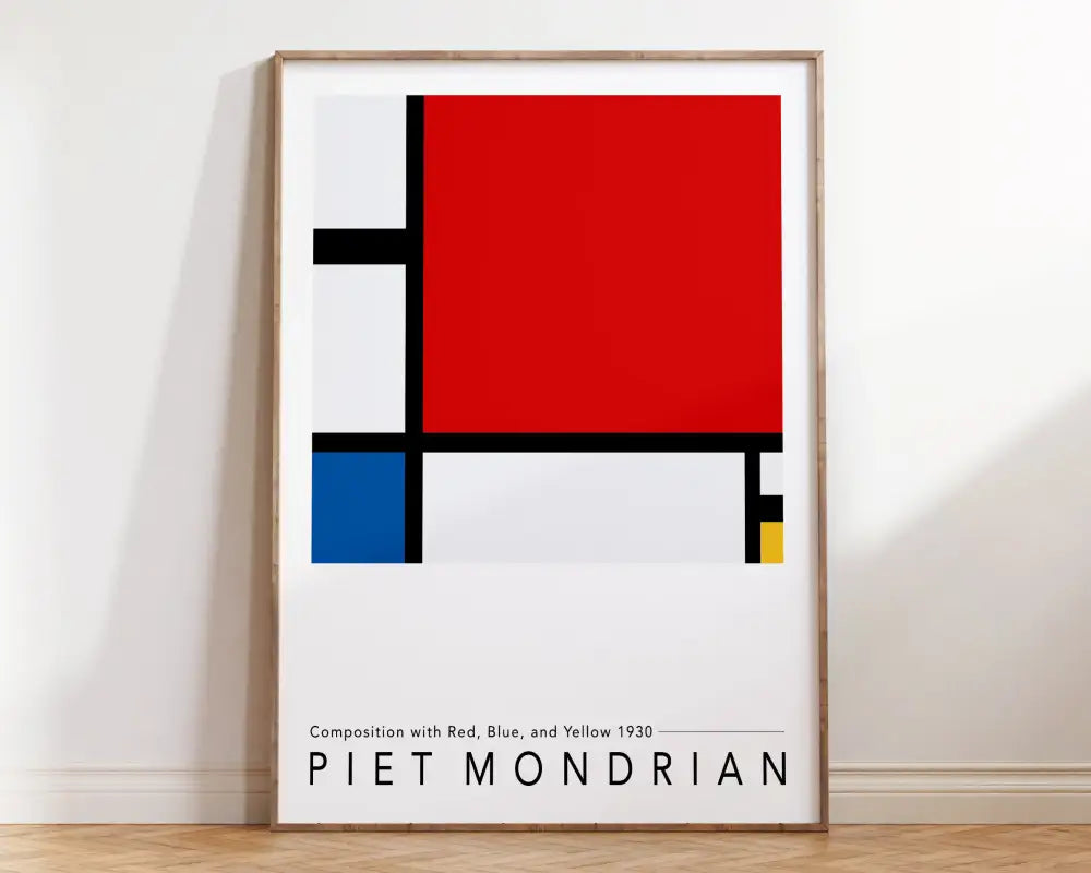 A minimalist geometric wall art canvas print featuring piet mondrian’s composition with red blue and yellow by decorbites