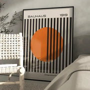 DecorBites bright orange bauhaus canvas painting with bold stripes for modern home decor wall art