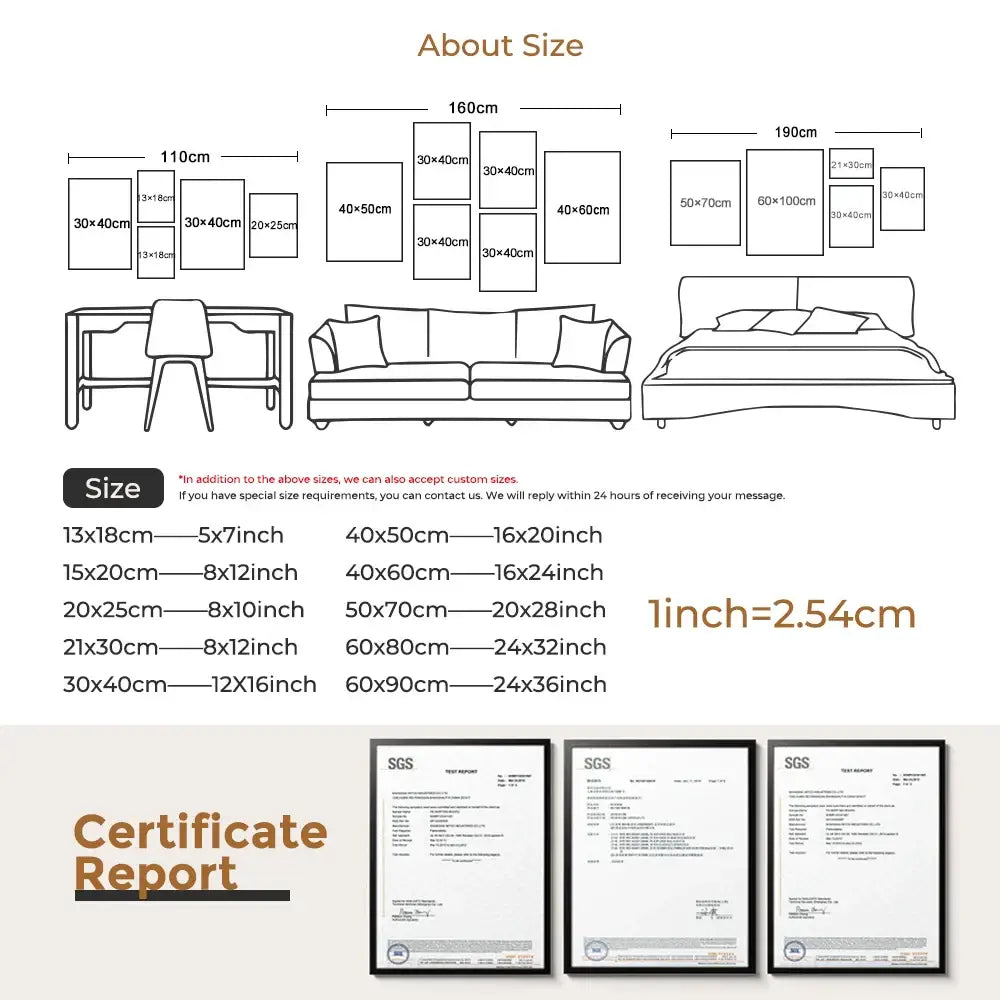 Decorbites bright orange bauhaus retro wall art featuring framed certificate reports on canvas painting for home decor