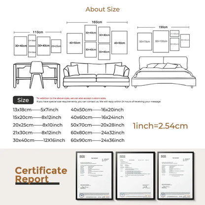 Decorbites bright orange bauhaus retro wall art featuring framed certificate reports on canvas painting for home decor