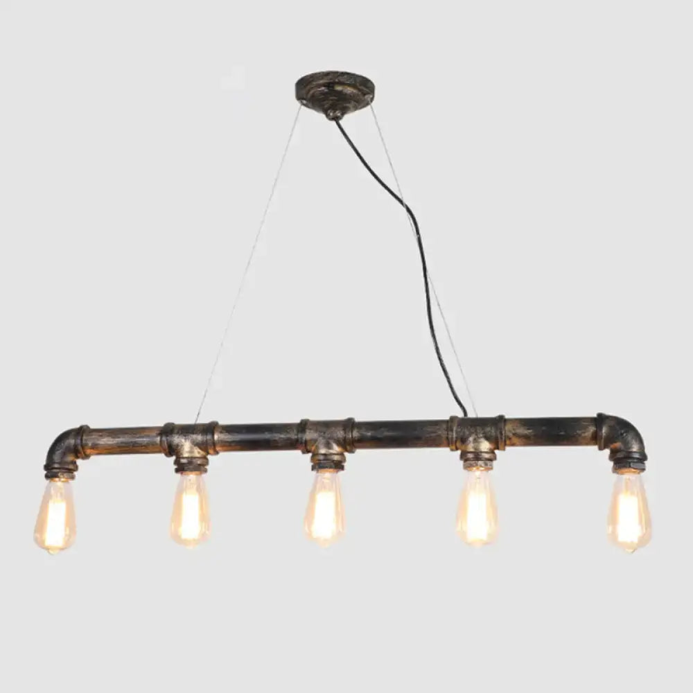 Decorbites™ bronze steampunk water pipe island light in dark rustic metal with four exposed edison bulbs suspended fixture