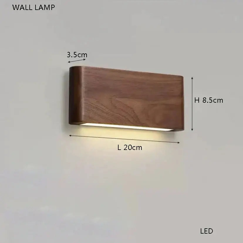 A sleek brown leather wooden floor lamp by Decorbites with a rectangular wooden wall lamp and warm led light