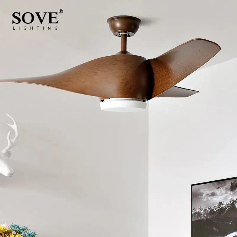 Sove lighting ceiling fan with sleek dark brown wooden blades and remote control in decorbites brown vintage style