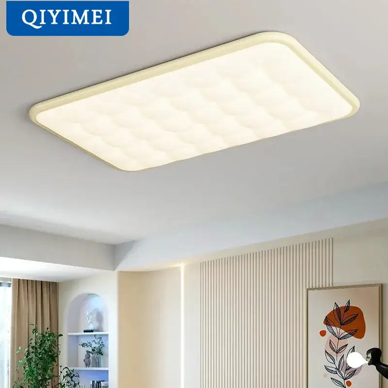 Cream-colored decorbites bubble led rectangular quilted ceiling light with soft diffused illumination for living room