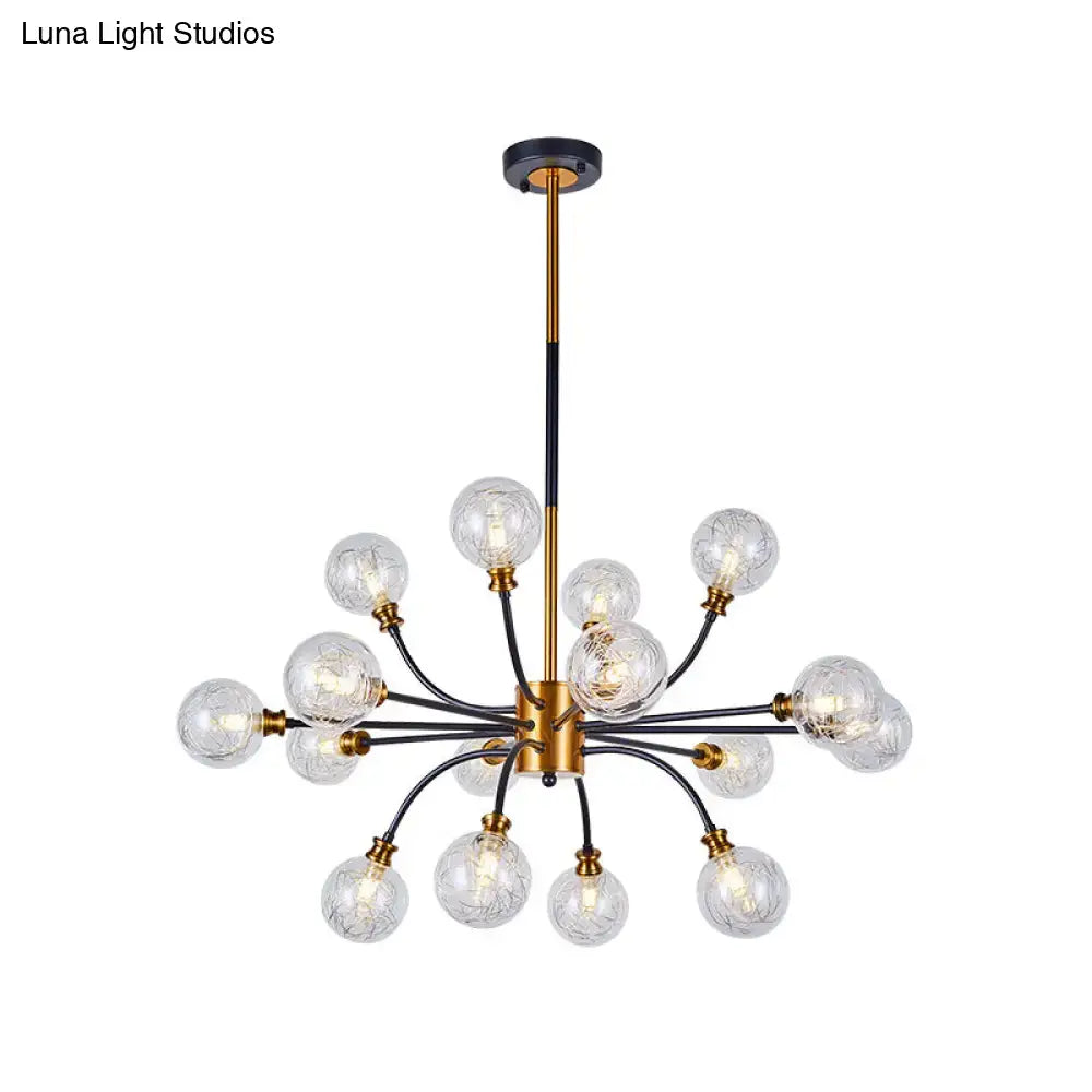 Modern DecorBites™ bubble suspended lighting with curvy arm black and gold rods and clear glass globe bulbs 220v-240v