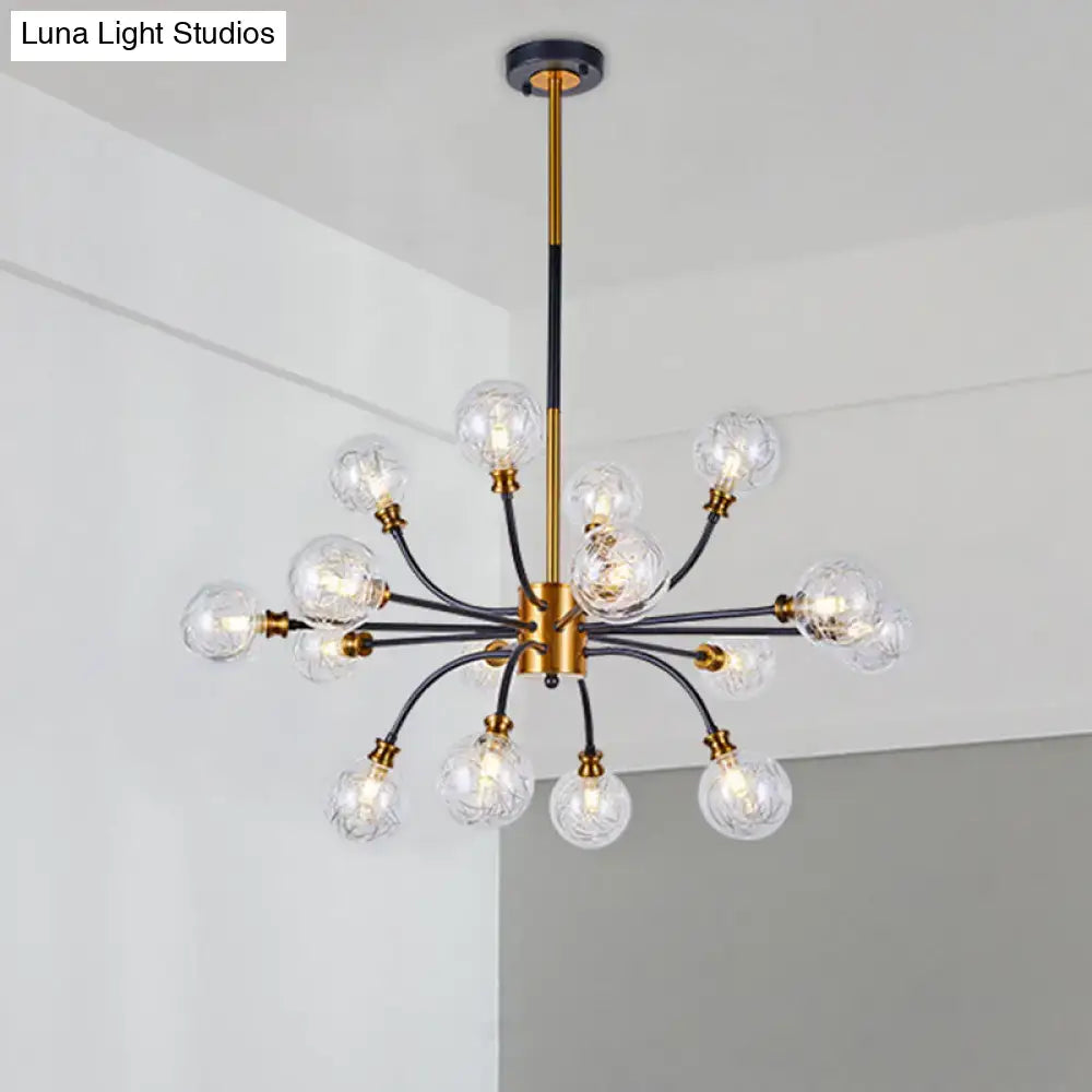Modern DecorBites™ bubble suspended lighting chandelier with curvy arm, clear glass globes, black and gold brass fixture 220v-240v