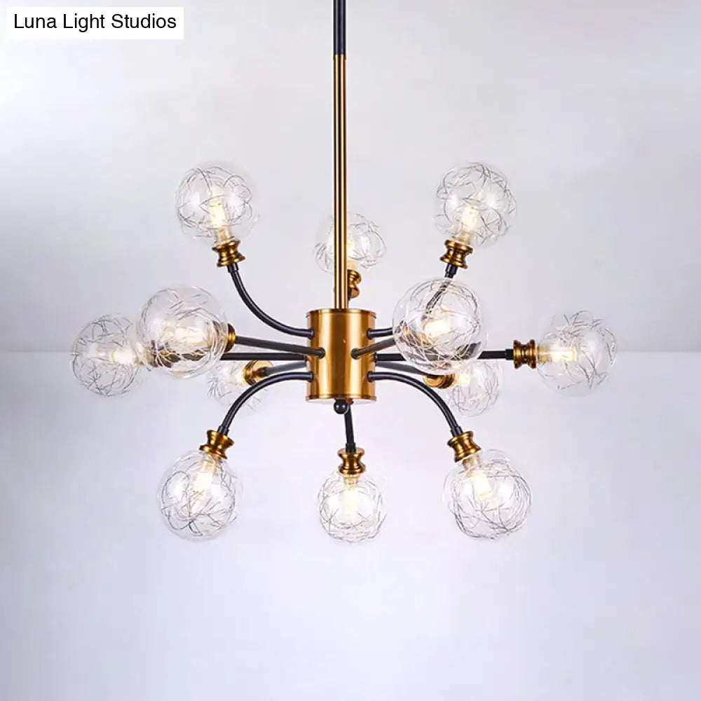DecorBites™ bubble suspended lighting chandelier with gold-toned curvy arm black frame and clear glass bulbs 220v-240v