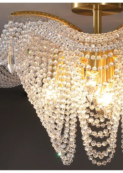 A decorbites butterfly crystal bead large gold chandelier with cascading clear faceted beads for living room decor