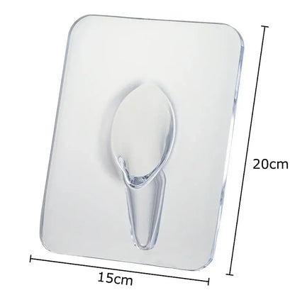 Clear plastic adhesive hook with transparent oval loop and rectangular base for butterfly vase in aesthetic room decor