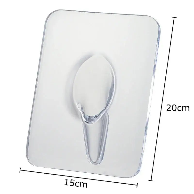 Clear plastic adhesive hook with transparent oval loop and rectangular base for butterfly vase in aesthetic room decor