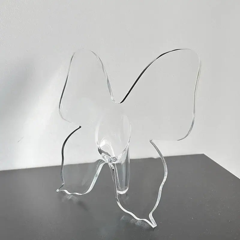 Transparent acrylic butterfly vase with minimalist design for aesthetic room decor by DecorBites butterfly vase