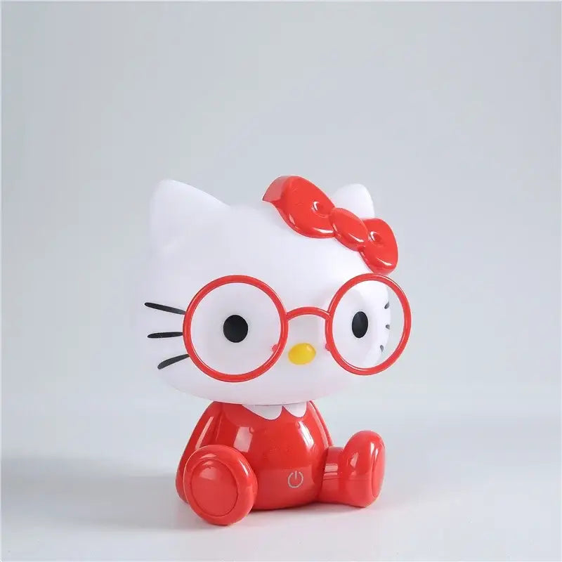 White and red hello kitty decorbites cartoon animal led night light with glasses and power button in red dress