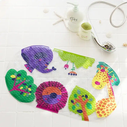 Colorful decorbites cartoon non-slip bathroom mat with sea creature design textured surfaces and clear plastic backing