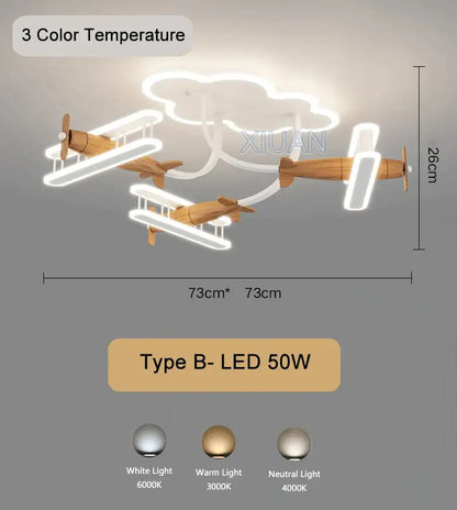 Whimsical decorbites cartoon plane chandelier light with wooden biplanes and led wings for kids room ceiling lamp