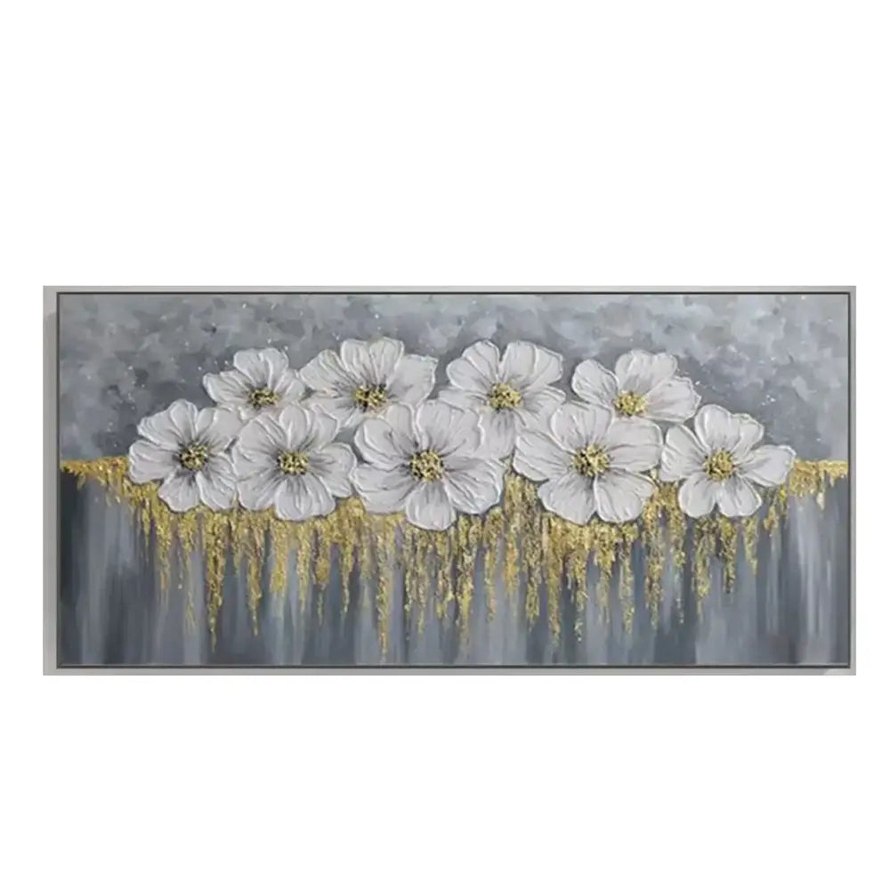 Decorbites™ cherry blossom canvas art featuring textured white flowers with gold centers for modern living room decor