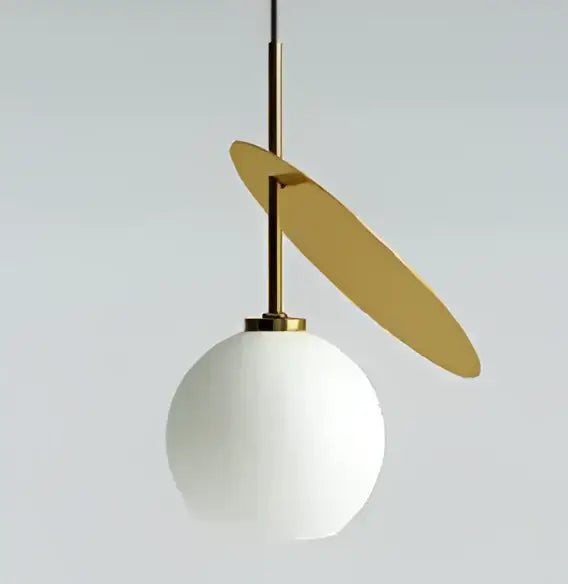 White spherical pendant light with gold metallic accent from DecorBites cherry glass pendant for home lighting