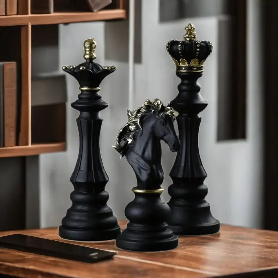 Black chess king and horse figurines with gold accents from decorbites chess pieces figurines for home and office decor