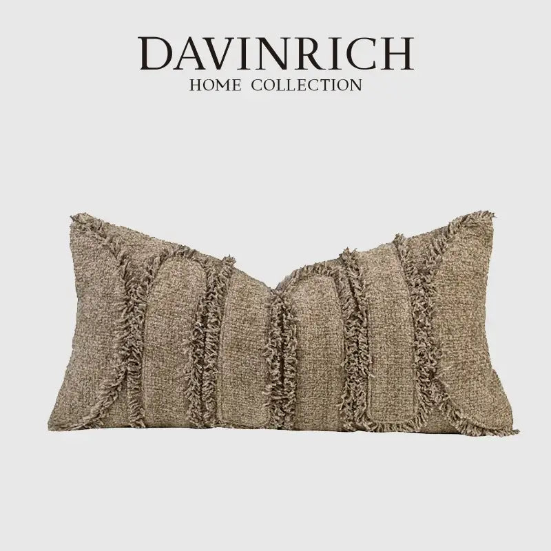 Beige decorbites chestnut brown wabi pillow case with heavy texture and frayed vertical stripes lumbar pillow cover