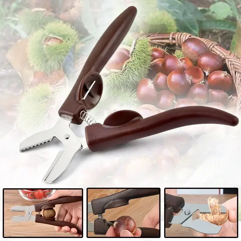 Decorbites chestnut cracker scissors with brown handles silver metal jaws and spring mechanism durable nut opener tool