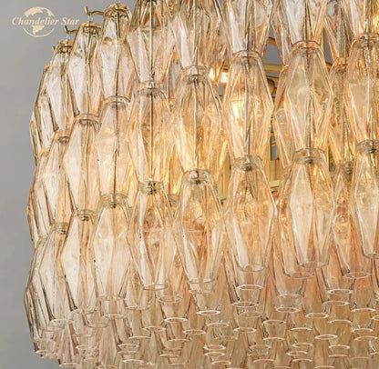Golden-toned decorbites chiara clear glass chandelier with faceted teardrop crystals for living room dining kitchen decor