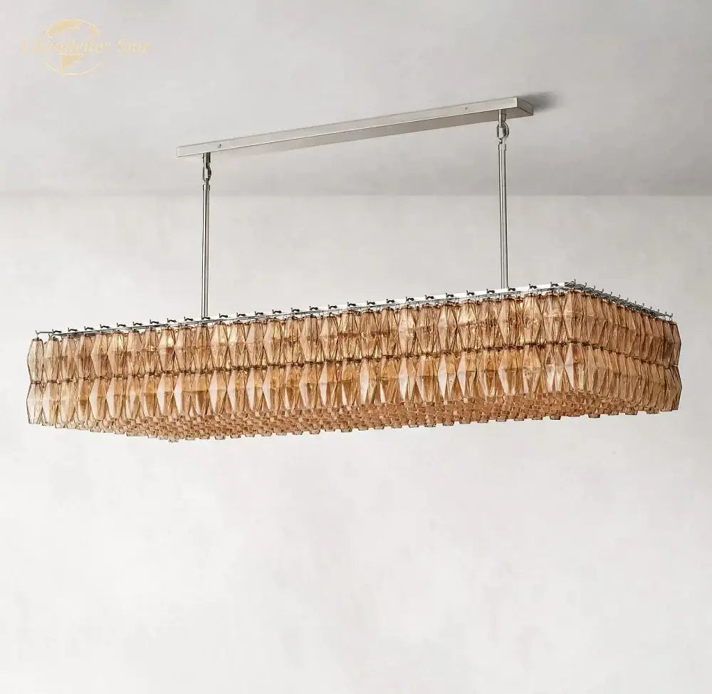 Luxurious amber-toned decorbites chiara smoke glass linear chandelier with faceted geometric elements for dining room