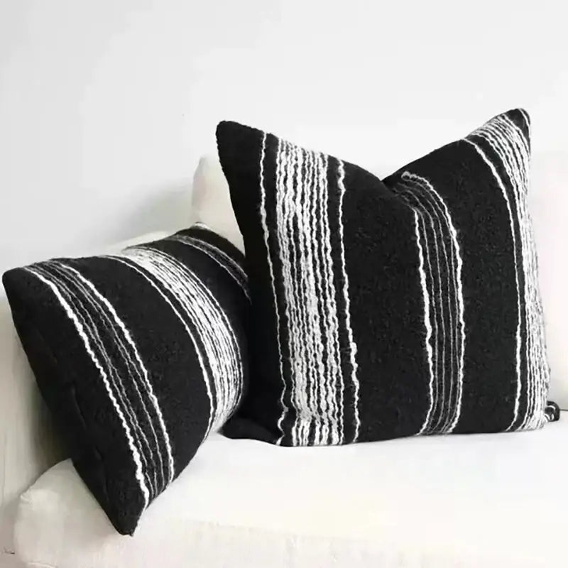 Decorbites chic pillow cover set with black and white striped textured handwoven fabric for modern minimalist decor