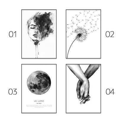 Set of four minimalist black and white framed wall art prints for chic pink room decor by decorbites