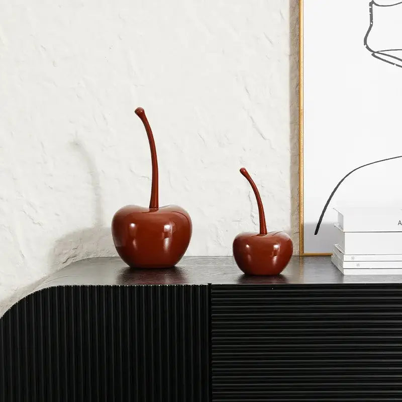 Two glossy chic red cherries resin ornaments by decorbites chic red for home decor and table accessories