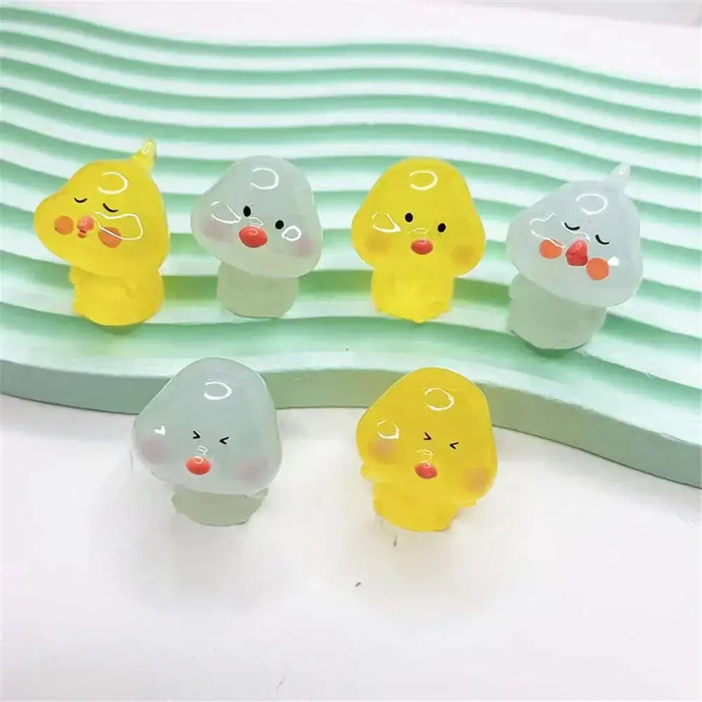 Decorbites chick doll figurines miniature translucent yellow mushroom shaped with red cheeks for fairy house decor