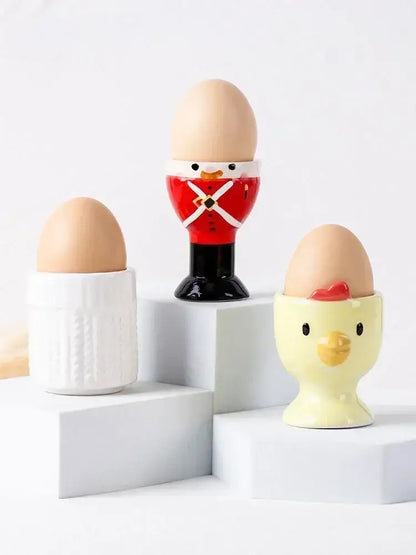 Decorbites™ red and black ceramic egg cup holder shaped like a british soldier for kids breakfast tableware