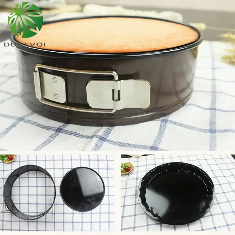 Black non-stick stainless steel decorbites chiffon cake mold with silver clasp and removable bottom in cake mold set