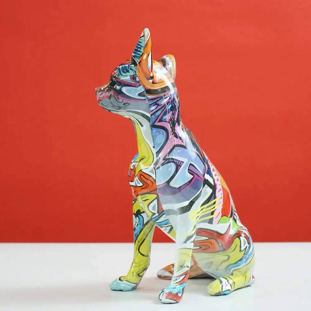 Vibrant multicolored glossy chihuahua dog resin sculpture by decorbites for pop art home decor use