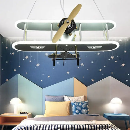 Decorbites™ children’s aircraft led chandelier with metallic body and wooden propeller for boys room lighting