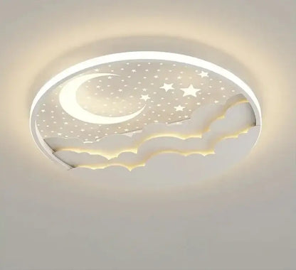 DecorBites™ children’s led ceiling lamp with white oval design featuring crescent moon star pattern for nursery lighting