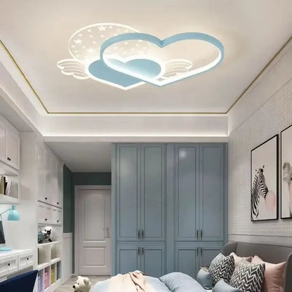 Decorbites™ children’s love led chandelier shaped like interlocking hearts with blue led cloud and star lighting fixture