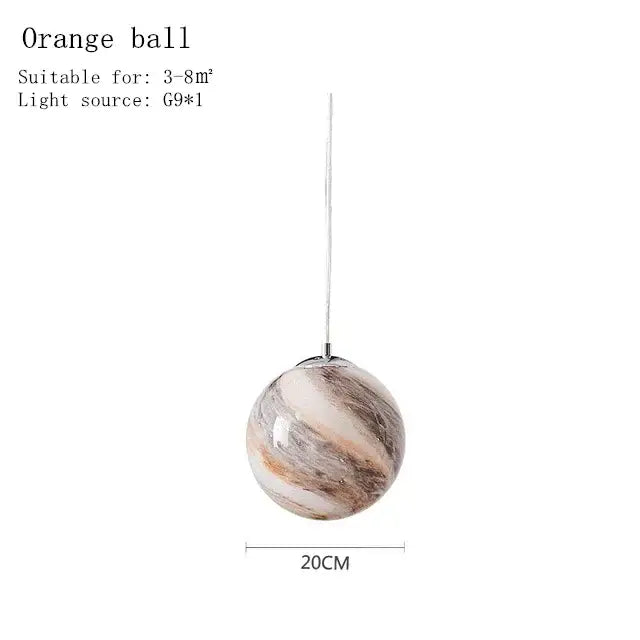 Decorbites™ children’s planet earth pendant lamp with marbled orange acrylic globe and metallic suspension chain
